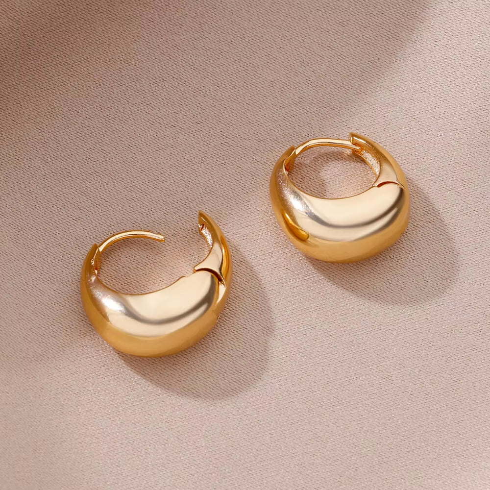 U Shape Hoop Earrings for Women Smooth Gold Color Stainless Steel Earrings Female Classic Statement Wedding Ear Jewelry Aretes