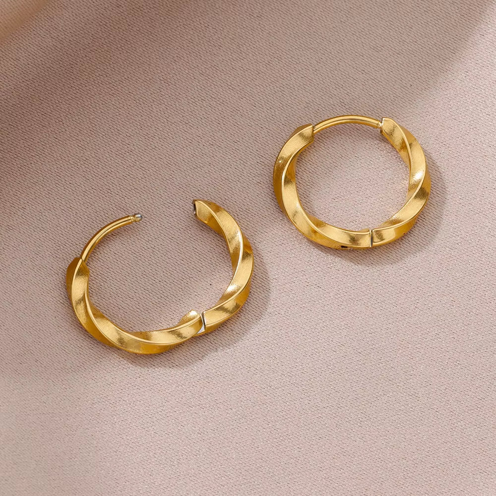 U Shape Hoop Earrings for Women Smooth Gold Color Stainless Steel Earrings Female Classic Statement Wedding Ear Jewelry Aretes